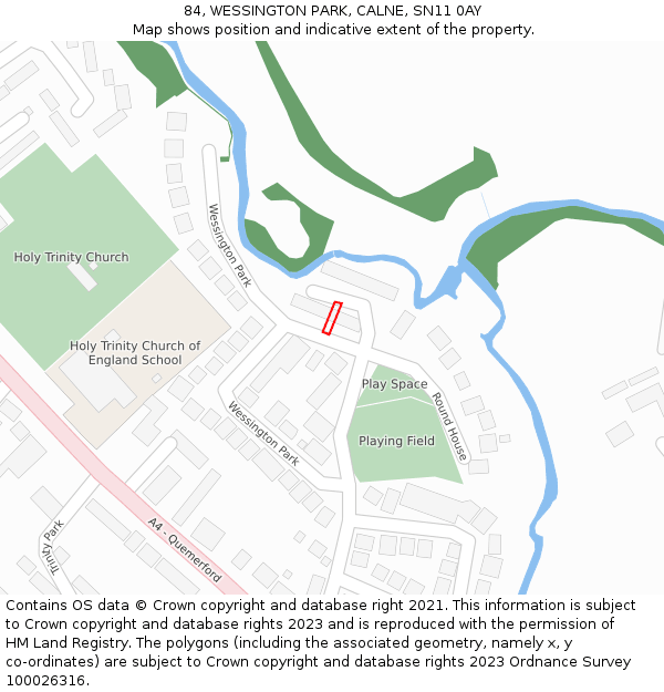 84, WESSINGTON PARK, CALNE, SN11 0AY: Location map and indicative extent of plot