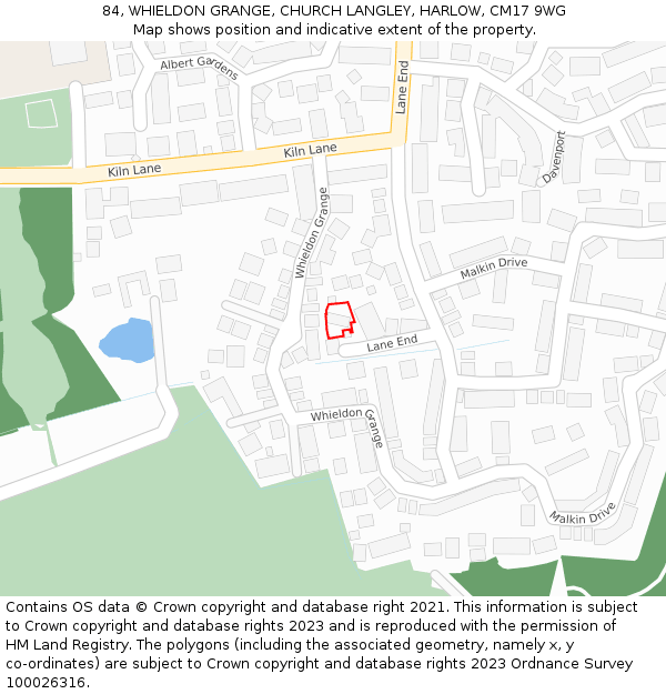 84, WHIELDON GRANGE, CHURCH LANGLEY, HARLOW, CM17 9WG: Location map and indicative extent of plot