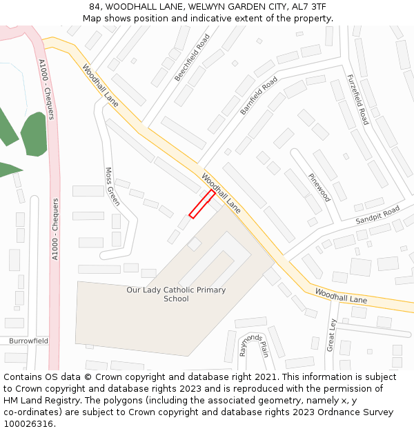 84, WOODHALL LANE, WELWYN GARDEN CITY, AL7 3TF: Location map and indicative extent of plot