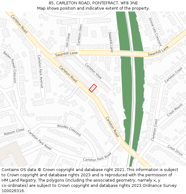 85, CARLETON ROAD, PONTEFRACT, WF8 3NE: Location map and indicative extent of plot
