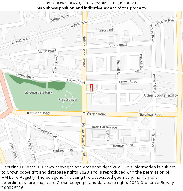 85, CROWN ROAD, GREAT YARMOUTH, NR30 2JH: Location map and indicative extent of plot