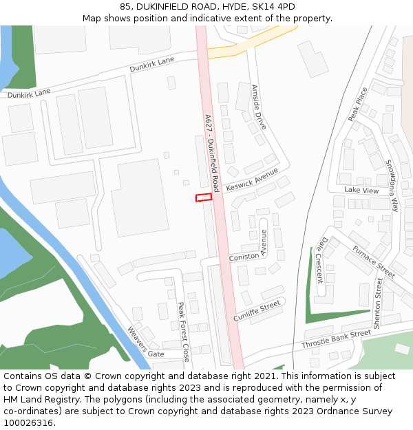 85, DUKINFIELD ROAD, HYDE, SK14 4PD: Location map and indicative extent of plot