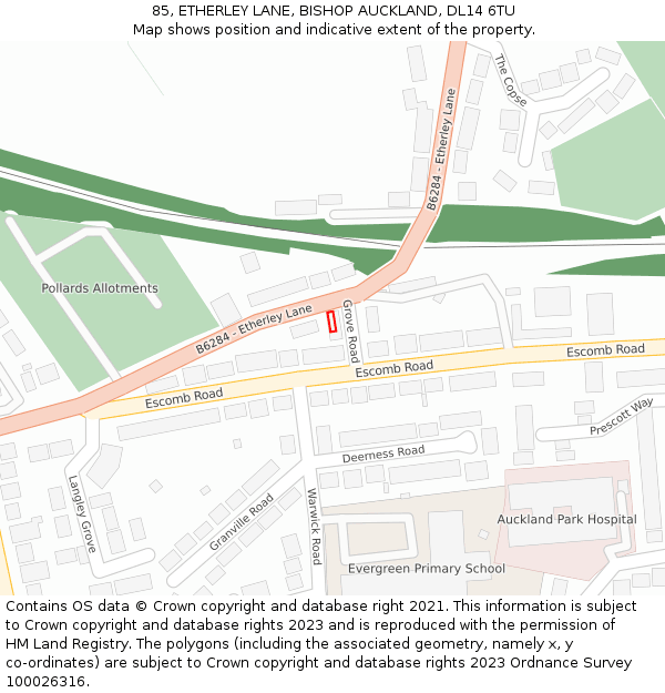 85, ETHERLEY LANE, BISHOP AUCKLAND, DL14 6TU: Location map and indicative extent of plot