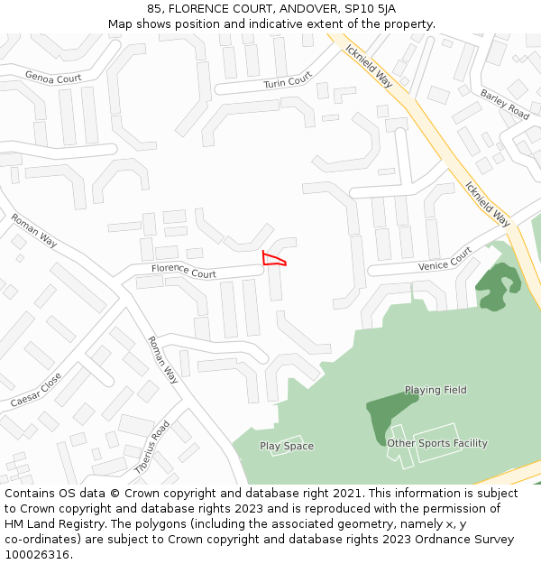 85, FLORENCE COURT, ANDOVER, SP10 5JA: Location map and indicative extent of plot