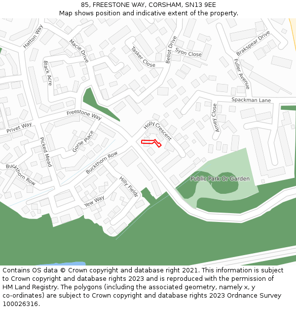 85, FREESTONE WAY, CORSHAM, SN13 9EE: Location map and indicative extent of plot
