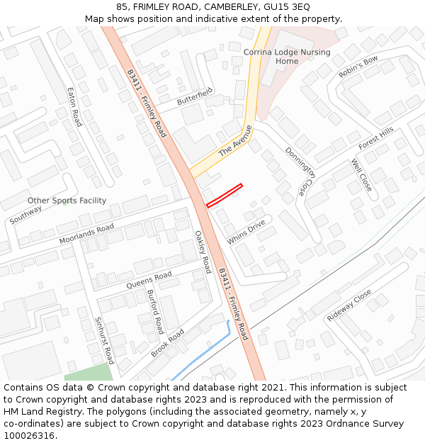 85, FRIMLEY ROAD, CAMBERLEY, GU15 3EQ: Location map and indicative extent of plot