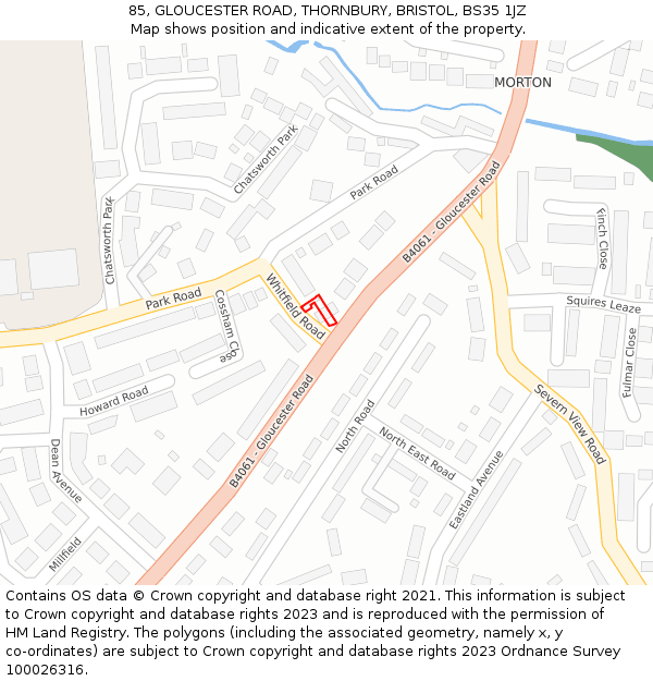 85, GLOUCESTER ROAD, THORNBURY, BRISTOL, BS35 1JZ: Location map and indicative extent of plot