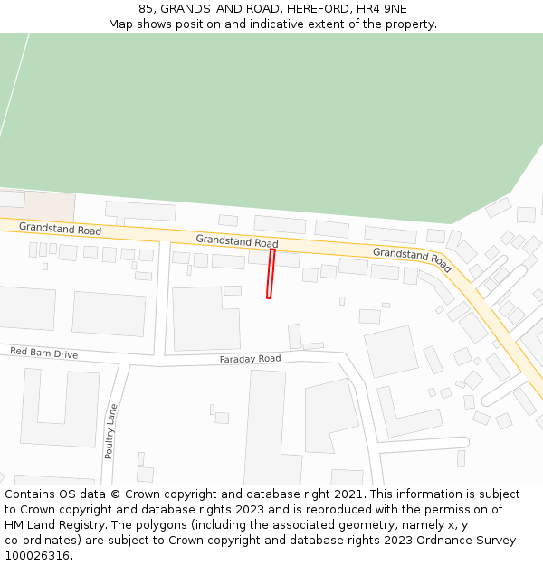 85, GRANDSTAND ROAD, HEREFORD, HR4 9NE: Location map and indicative extent of plot