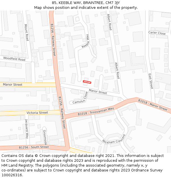 85, KEEBLE WAY, BRAINTREE, CM7 3JY: Location map and indicative extent of plot