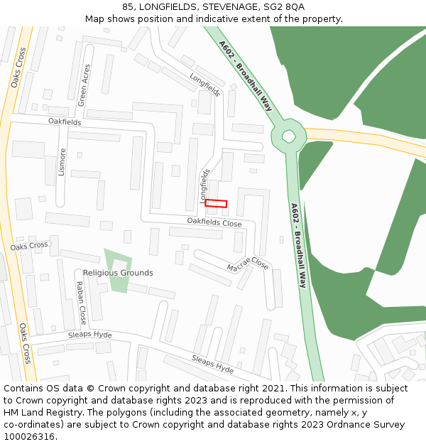 85, LONGFIELDS, STEVENAGE, SG2 8QA: Location map and indicative extent of plot