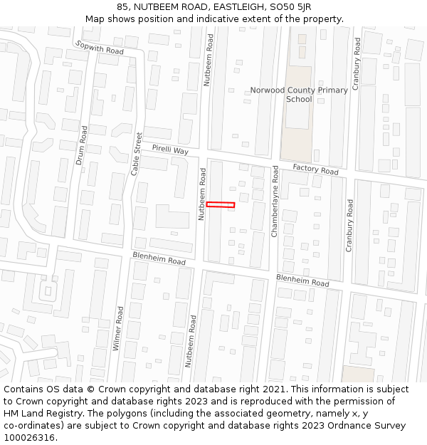 85, NUTBEEM ROAD, EASTLEIGH, SO50 5JR: Location map and indicative extent of plot