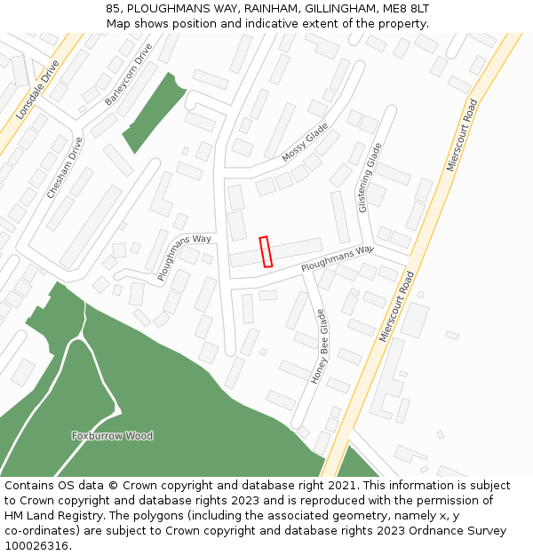 85, PLOUGHMANS WAY, RAINHAM, GILLINGHAM, ME8 8LT: Location map and indicative extent of plot