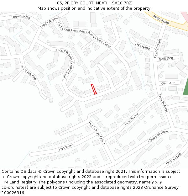 85, PRIORY COURT, NEATH, SA10 7RZ: Location map and indicative extent of plot
