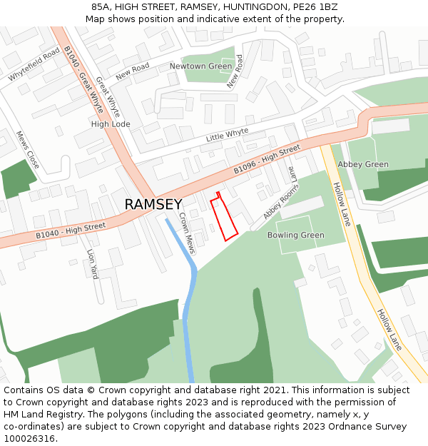 85A, HIGH STREET, RAMSEY, HUNTINGDON, PE26 1BZ: Location map and indicative extent of plot