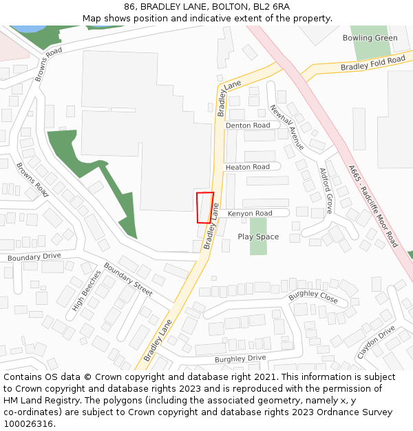 86, BRADLEY LANE, BOLTON, BL2 6RA: Location map and indicative extent of plot