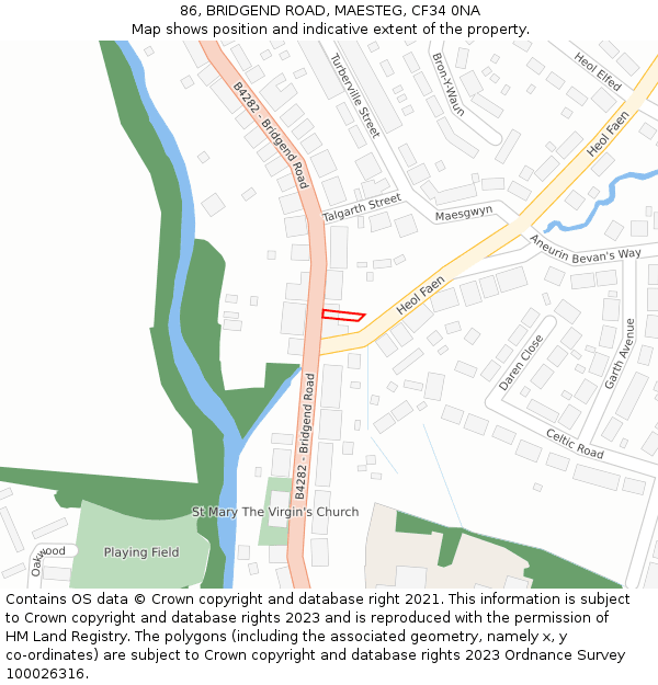 86, BRIDGEND ROAD, MAESTEG, CF34 0NA: Location map and indicative extent of plot