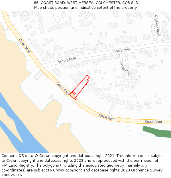 86, COAST ROAD, WEST MERSEA, COLCHESTER, CO5 8LS: Location map and indicative extent of plot