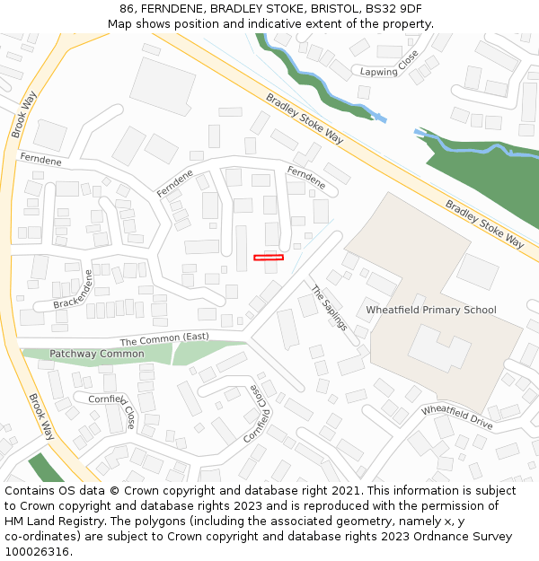 86, FERNDENE, BRADLEY STOKE, BRISTOL, BS32 9DF: Location map and indicative extent of plot