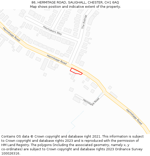 86, HERMITAGE ROAD, SAUGHALL, CHESTER, CH1 6AQ: Location map and indicative extent of plot