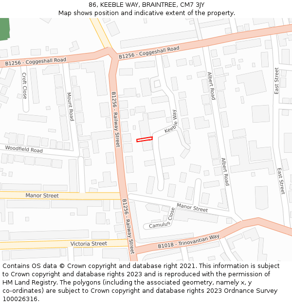 86, KEEBLE WAY, BRAINTREE, CM7 3JY: Location map and indicative extent of plot