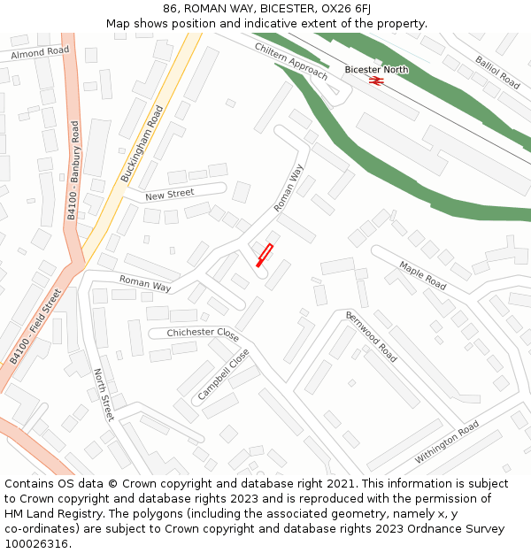 86, ROMAN WAY, BICESTER, OX26 6FJ: Location map and indicative extent of plot