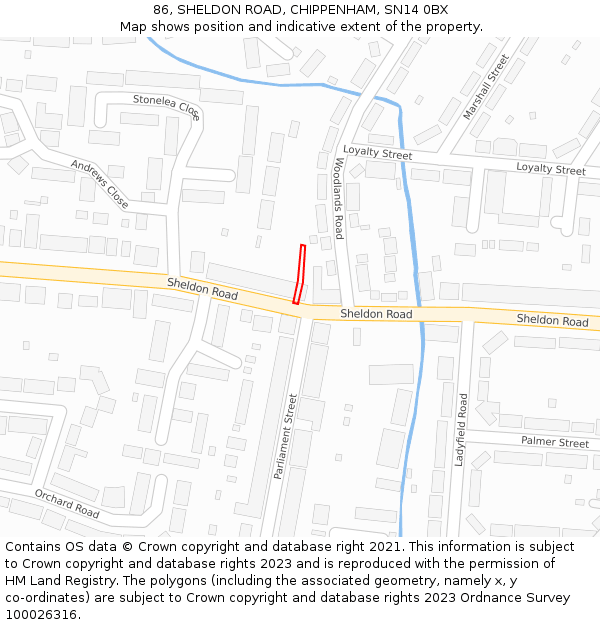 86, SHELDON ROAD, CHIPPENHAM, SN14 0BX: Location map and indicative extent of plot