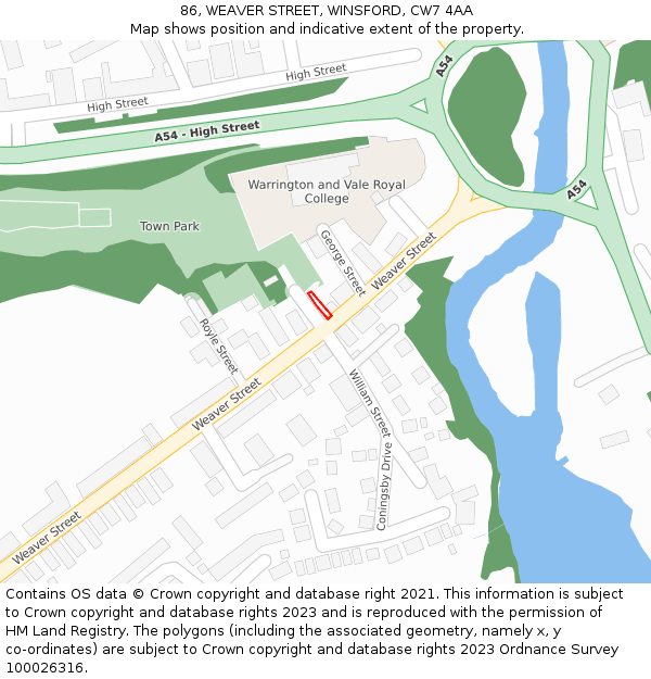 86, WEAVER STREET, WINSFORD, CW7 4AA: Location map and indicative extent of plot