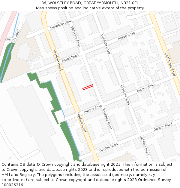 86, WOLSELEY ROAD, GREAT YARMOUTH, NR31 0EL: Location map and indicative extent of plot