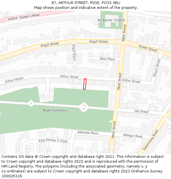 87, ARTHUR STREET, RYDE, PO33 3BU: Location map and indicative extent of plot