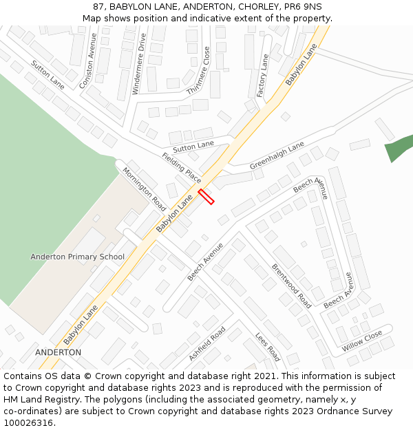 87, BABYLON LANE, ANDERTON, CHORLEY, PR6 9NS: Location map and indicative extent of plot