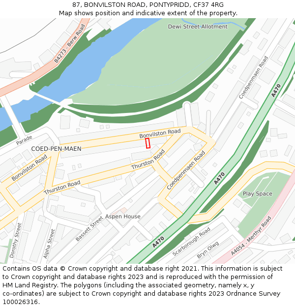 87, BONVILSTON ROAD, PONTYPRIDD, CF37 4RG: Location map and indicative extent of plot