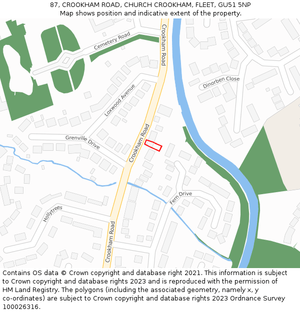 87, CROOKHAM ROAD, CHURCH CROOKHAM, FLEET, GU51 5NP: Location map and indicative extent of plot