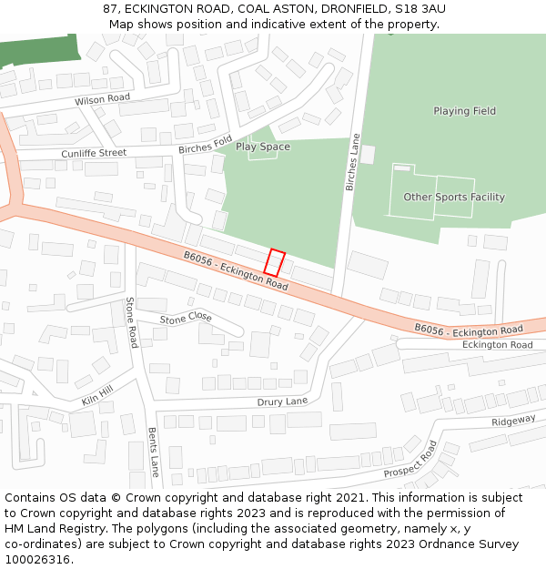 87, ECKINGTON ROAD, COAL ASTON, DRONFIELD, S18 3AU: Location map and indicative extent of plot