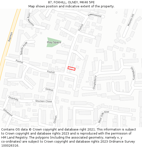 87, FOXHILL, OLNEY, MK46 5PE: Location map and indicative extent of plot
