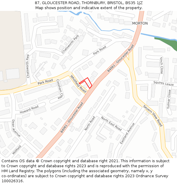 87, GLOUCESTER ROAD, THORNBURY, BRISTOL, BS35 1JZ: Location map and indicative extent of plot