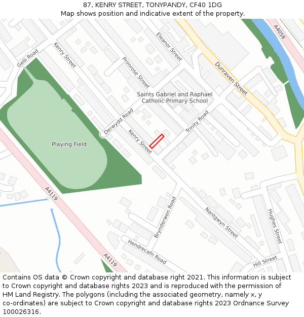 87, KENRY STREET, TONYPANDY, CF40 1DG: Location map and indicative extent of plot