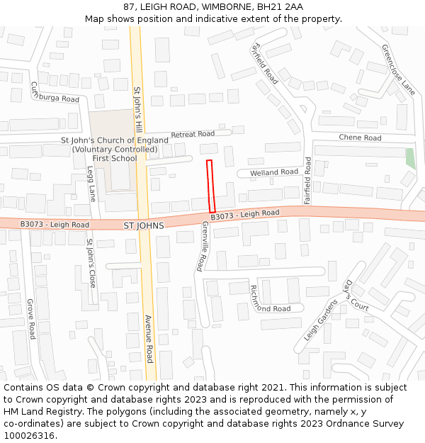 87, LEIGH ROAD, WIMBORNE, BH21 2AA: Location map and indicative extent of plot