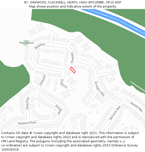87, OAKWOOD, FLACKWELL HEATH, HIGH WYCOMBE, HP10 9DP: Location map and indicative extent of plot