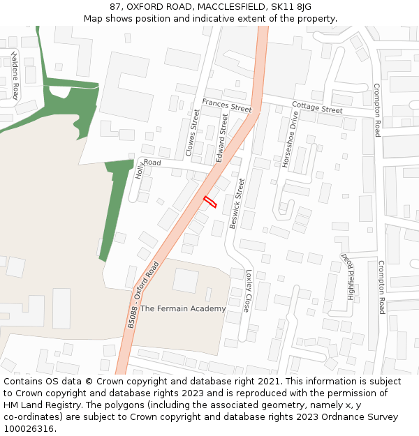 87, OXFORD ROAD, MACCLESFIELD, SK11 8JG: Location map and indicative extent of plot