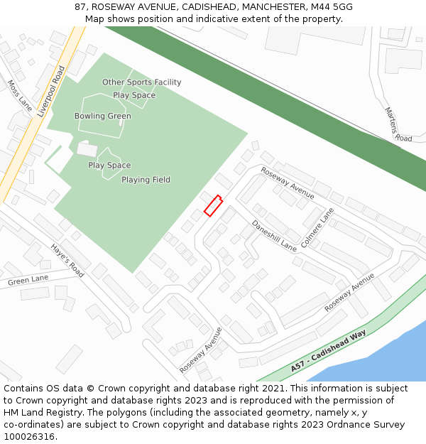 87, ROSEWAY AVENUE, CADISHEAD, MANCHESTER, M44 5GG: Location map and indicative extent of plot