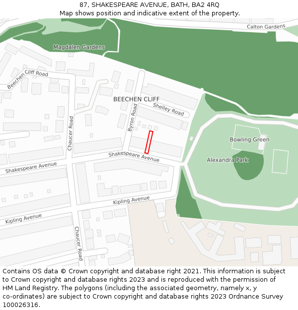 87, SHAKESPEARE AVENUE, BATH, BA2 4RQ: Location map and indicative extent of plot