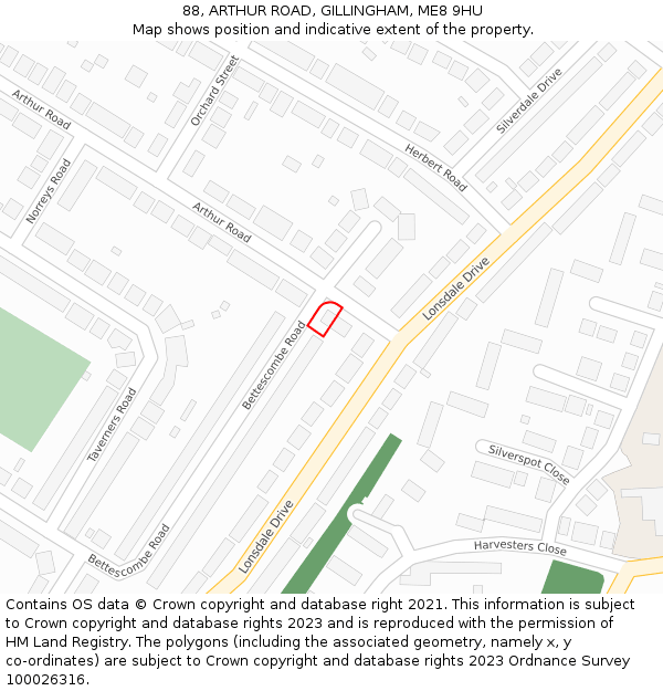 88, ARTHUR ROAD, GILLINGHAM, ME8 9HU: Location map and indicative extent of plot