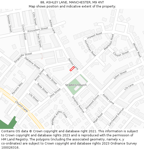 88, ASHLEY LANE, MANCHESTER, M9 4NT: Location map and indicative extent of plot