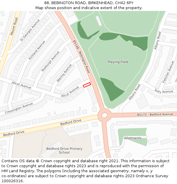 88, BEBINGTON ROAD, BIRKENHEAD, CH42 6PY: Location map and indicative extent of plot