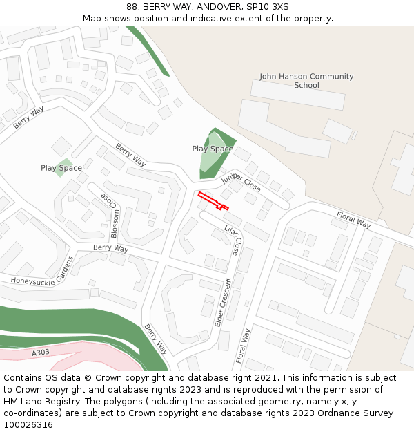 88, BERRY WAY, ANDOVER, SP10 3XS: Location map and indicative extent of plot