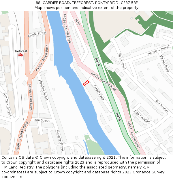 88, CARDIFF ROAD, TREFOREST, PONTYPRIDD, CF37 5RF: Location map and indicative extent of plot
