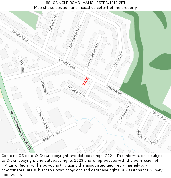 88, CRINGLE ROAD, MANCHESTER, M19 2RT: Location map and indicative extent of plot