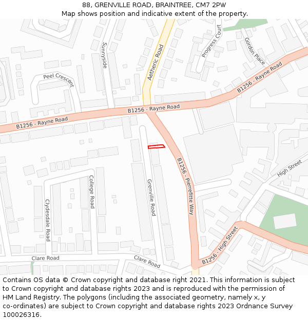 88, GRENVILLE ROAD, BRAINTREE, CM7 2PW: Location map and indicative extent of plot