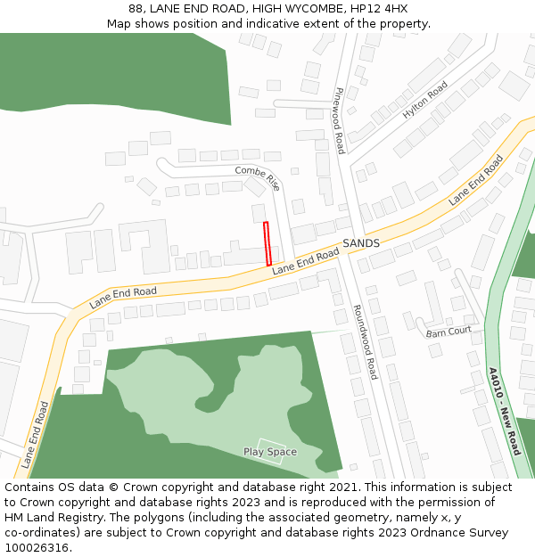 88, LANE END ROAD, HIGH WYCOMBE, HP12 4HX: Location map and indicative extent of plot