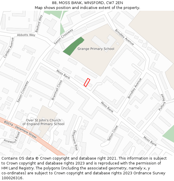 88, MOSS BANK, WINSFORD, CW7 2EN: Location map and indicative extent of plot